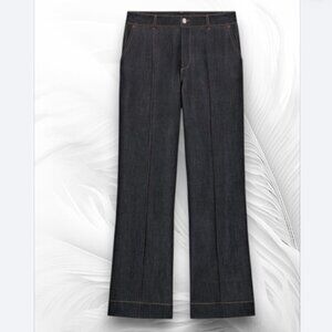 ZARA Dark Wash Wide Leg Denim Pants with Front Seam Detail